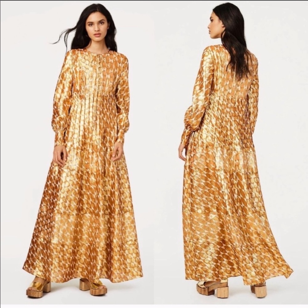 Bea Metallic Gold Tory Burch Dress Size Two